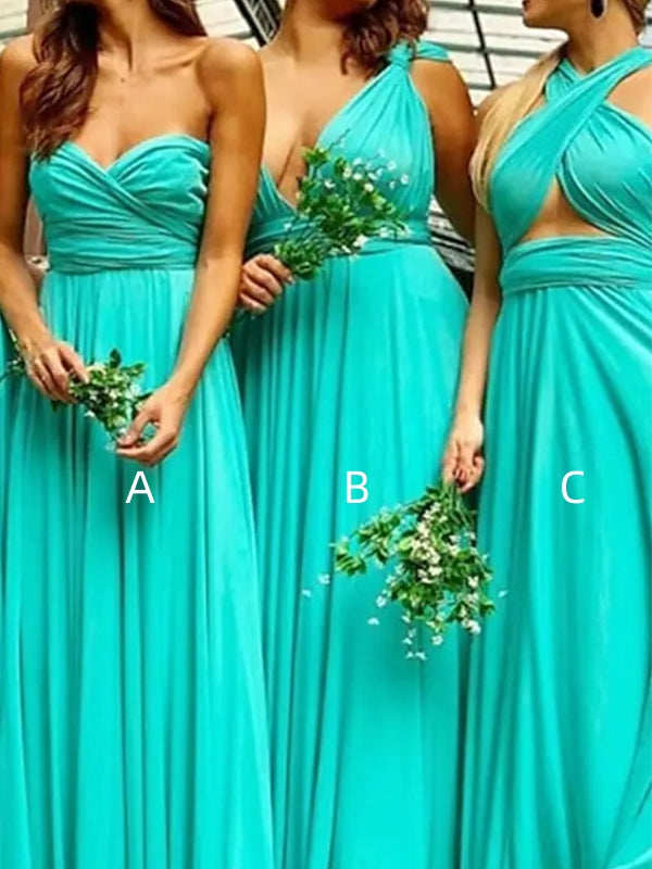 Mismatched FLoor Length A-line One Shoulder Sleeveless Sexy Bridesmaid Dresses with Pleats, BG131