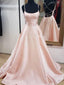 Simple A-line Pink Long Prom Dresses with Cross Back, OL140