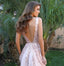 A-line V-neck Sequins Backless Sexy Long Pink Prom Dresses, PD0152