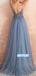 Elegant A-line V-neck Sleeveless High Side Slit With Beads Prom Dresses, OL027
