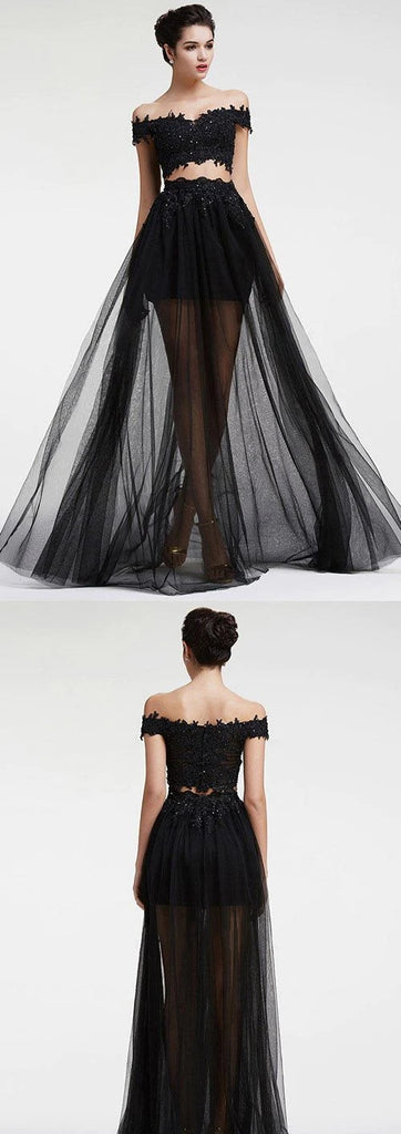 Charming Black Lace Beading Off Shoulder Prom Dresses, OL204