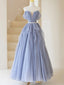 Light Blue Tulle A-line Off Shoulder Prom Dresses, OL234