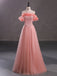 Pink Off Shoulder A-line Sequins Prom Dresses, OL284