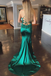 Mermaid Halter Sleeveless Lace-up Back Long Green Prom Dresses, PD0556