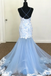 Mermaid Spaghetti Straps Deep V-neck Appliques Long Tulle Prom Dresses, PD0561