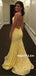 Mermaid Halter Backless Full Yellow Lace Beading Prom Dresses, PD0620