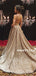 A-line Spaghetti Straps Backless Sparkly Long Prom Dresses With Train, PD0632
