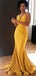 Mermaid Spaghetti Straps Long satin Prom Dresses With Pleats, PD0566