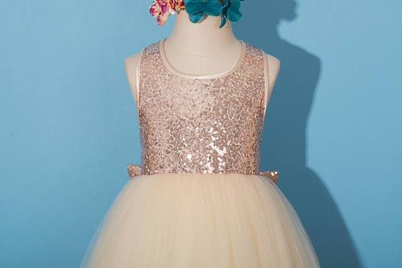 Rose gold sequins dress, pageant dress, rose gold flower girl dress, tulle Flower girl dresses, FG0114