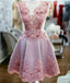 See Through Pink Lace Short Homecoming Dresses Online, CM676
